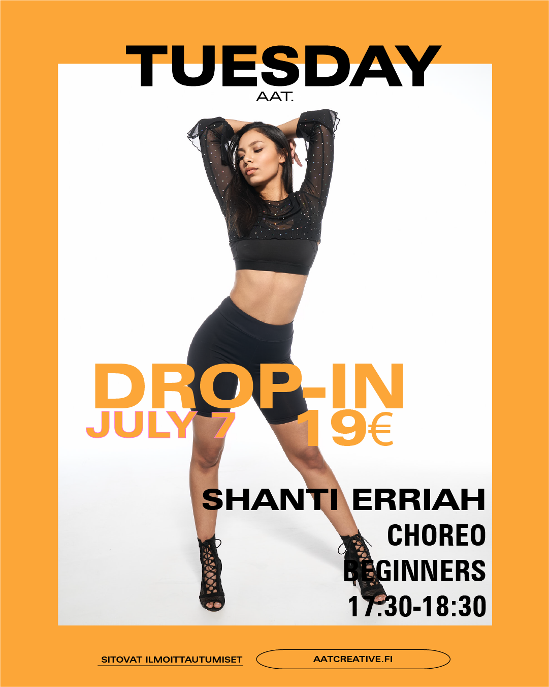 TAMPERE JULY DROP-IN TUESDAY 7.7.2026 / Choreo Beginners 17:30-18:30 Shanti Erriah