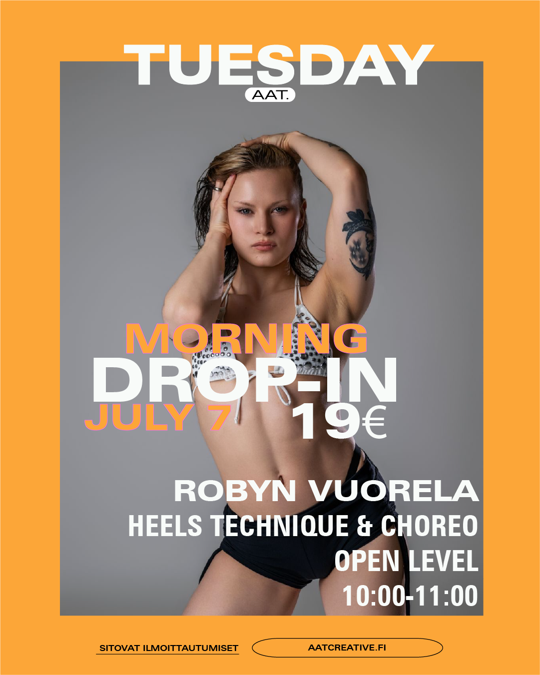 HKI JULY DROP-IN TUESDAY MORNING 7.7.2026 / Heels Technique Open level 10:00-11:00 Robyn Vuorela BOX