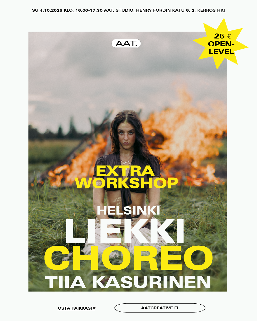 EXTRA WORKSHOP HKI / Liekki Choreo / Open level su 4.10.2026 klo. 16:00-17:30 / Tiia Kasurinen