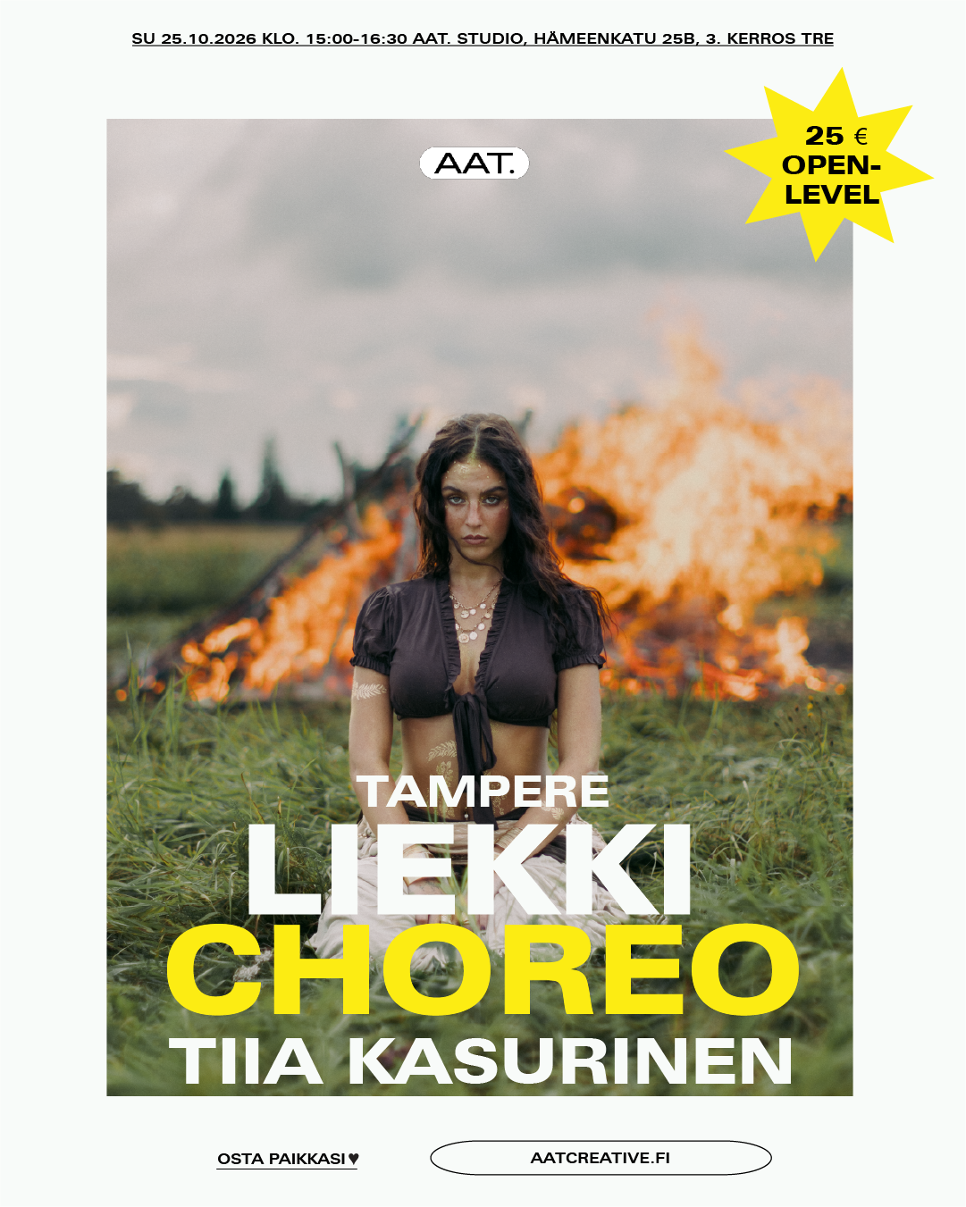 WORKSHOP TRE / Liekki Choreo / Open level su 25.10.2026 klo. 15:00-16:30 / Tiia Kasurinen