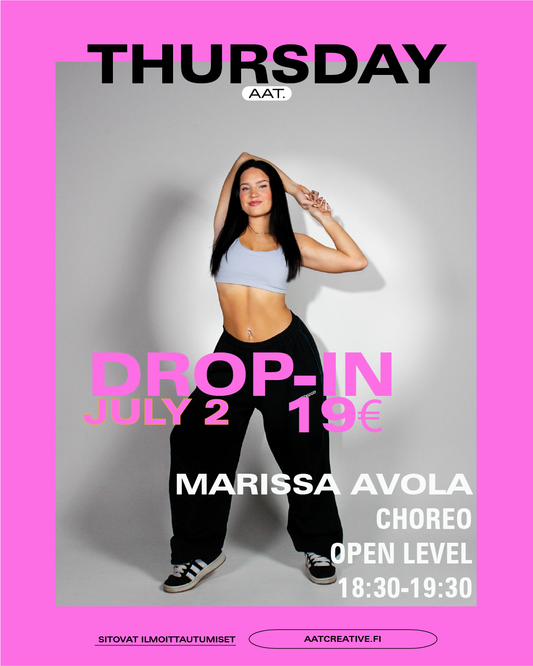 TAMPERE JULY DROP-IN THURSDAY 2.7.2026 / Choreo Class Open level 18:30-19:30 Marissa Avola