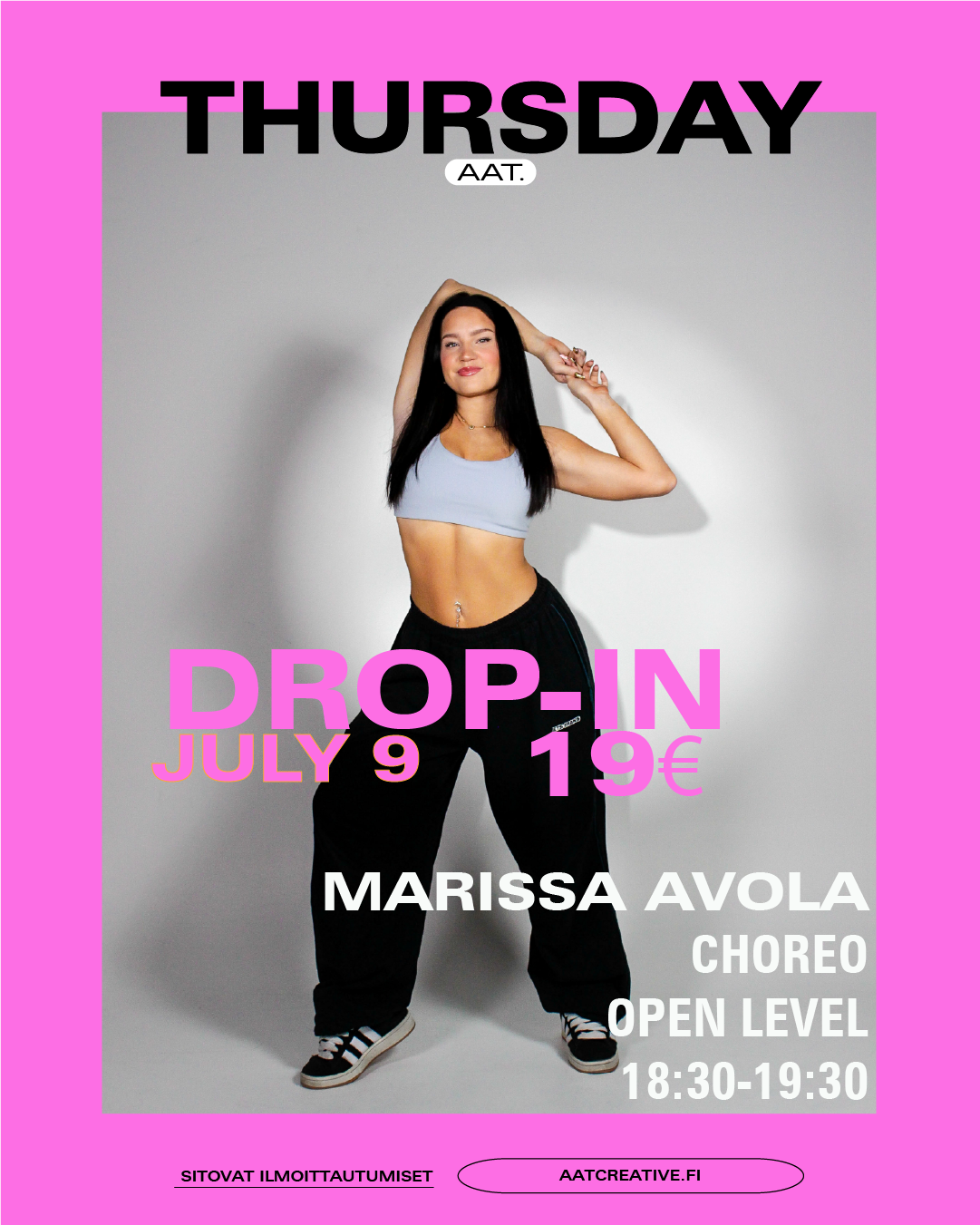 TAMPERE JULY DROP-IN THURSDAY 9.7.2026 / Choreo Class Open level 18:30-19:30 Marissa Avola