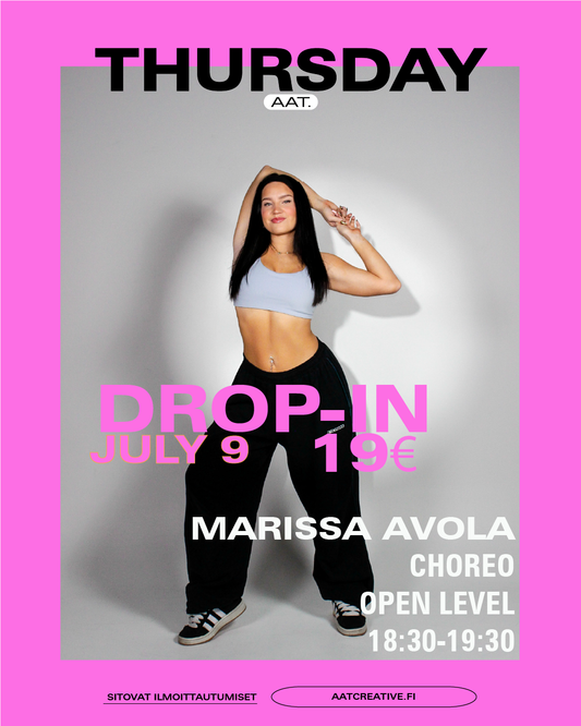 TAMPERE JULY DROP-IN THURSDAY 9.7.2026 / Choreo Class Open level 18:30-19:30 Marissa Avola